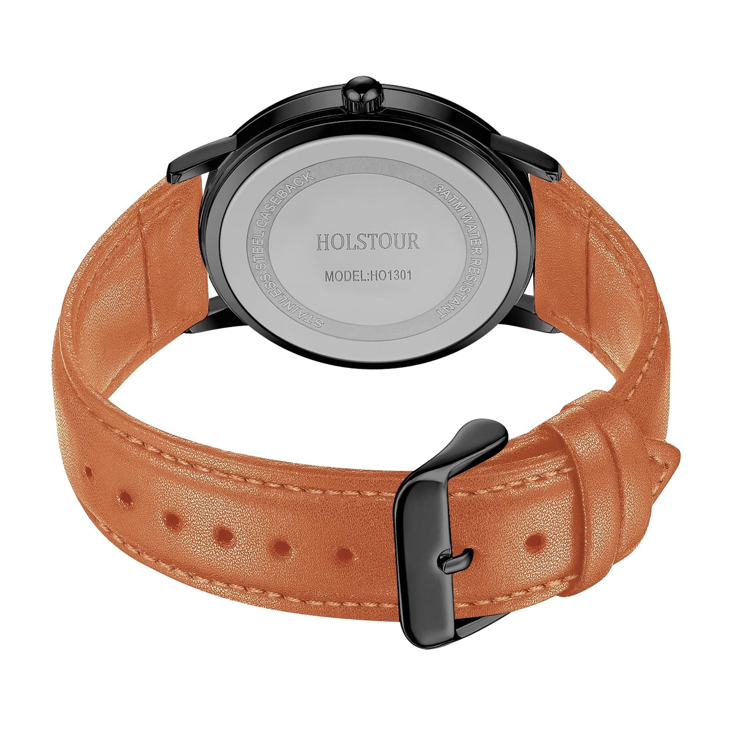 HOLSTOUR Watches for Mens Minimalist Fashion Business Wrist Watch Analog with Brown Leather Strap