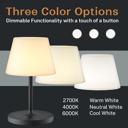 Outdoor Battery Operated Table Lamp & Power Bank - 5000mAh Rechargeable Battery Powered, Touch Dimmable, 3 Color Temperatures, IP44 Waterproof Lamp Light for Home, Patio Use - 9.6 In Modern Black