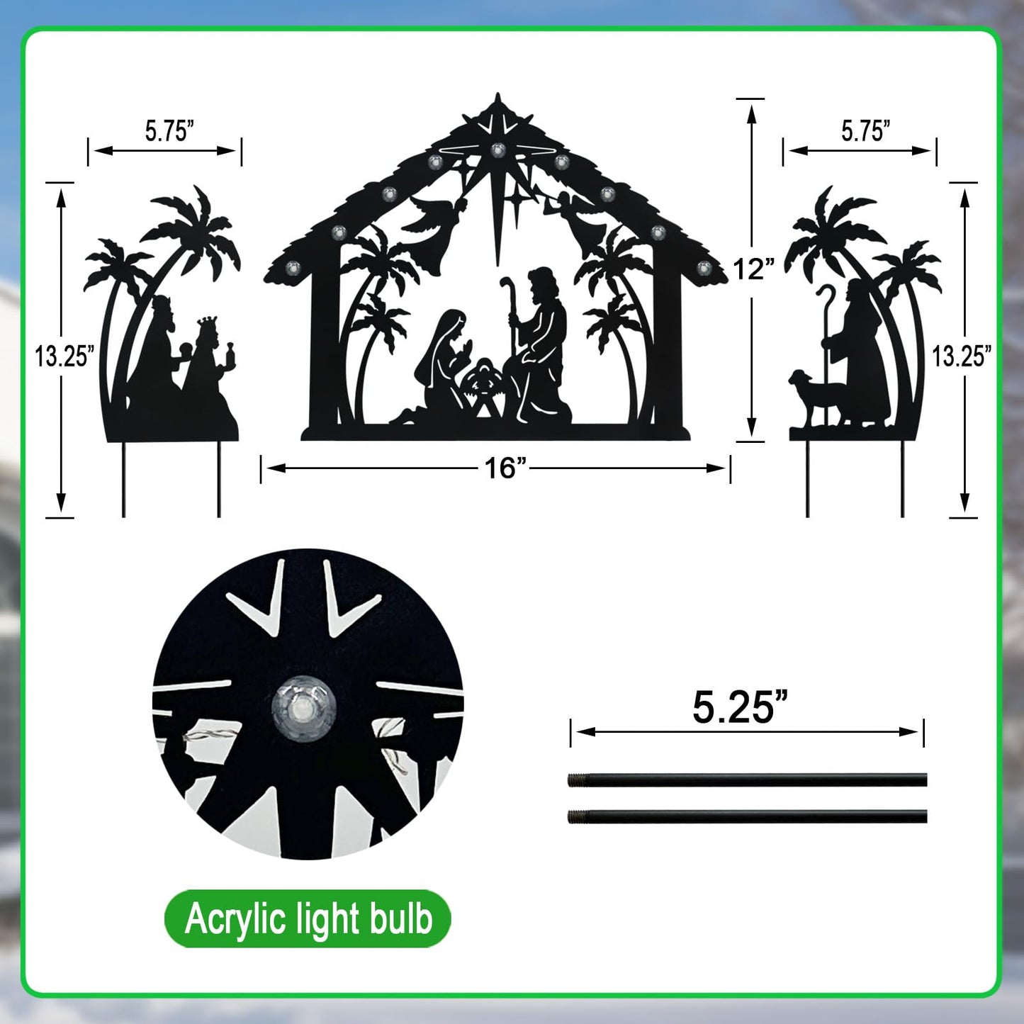 Hokfirm Solar Nativity Scene Outdoor,3Pack Lighted Outdoor Christmas Decorations,Metal Silhouette Nativity Set Outside for Yard Garden Stake