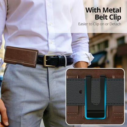 Magnetic Closure Holster for Motorola Edge, Motorola Moto G Power/G Play/Moto G/G36 G06 G57 Pure G05 G15 G100 (2026 2025 2024) - Leather Belt Case Premium Pouch (Fits Slim/Regular Case) (Coffee Brown)