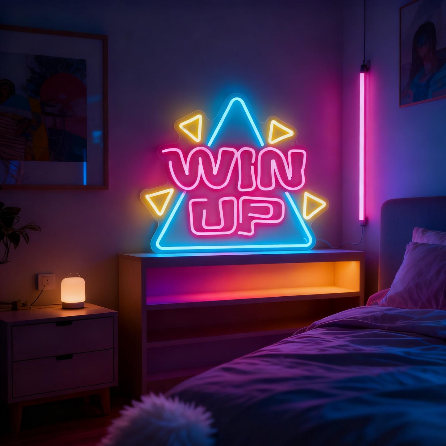 Neonawall Win Up Neon Sign for Wall Decor Pink Light Up Letters Led Sign Birthday Party Gifts Led Decorative Night Signs Motivational Room Decorations Supplies Gift for Friend Home Bedroom Dorm