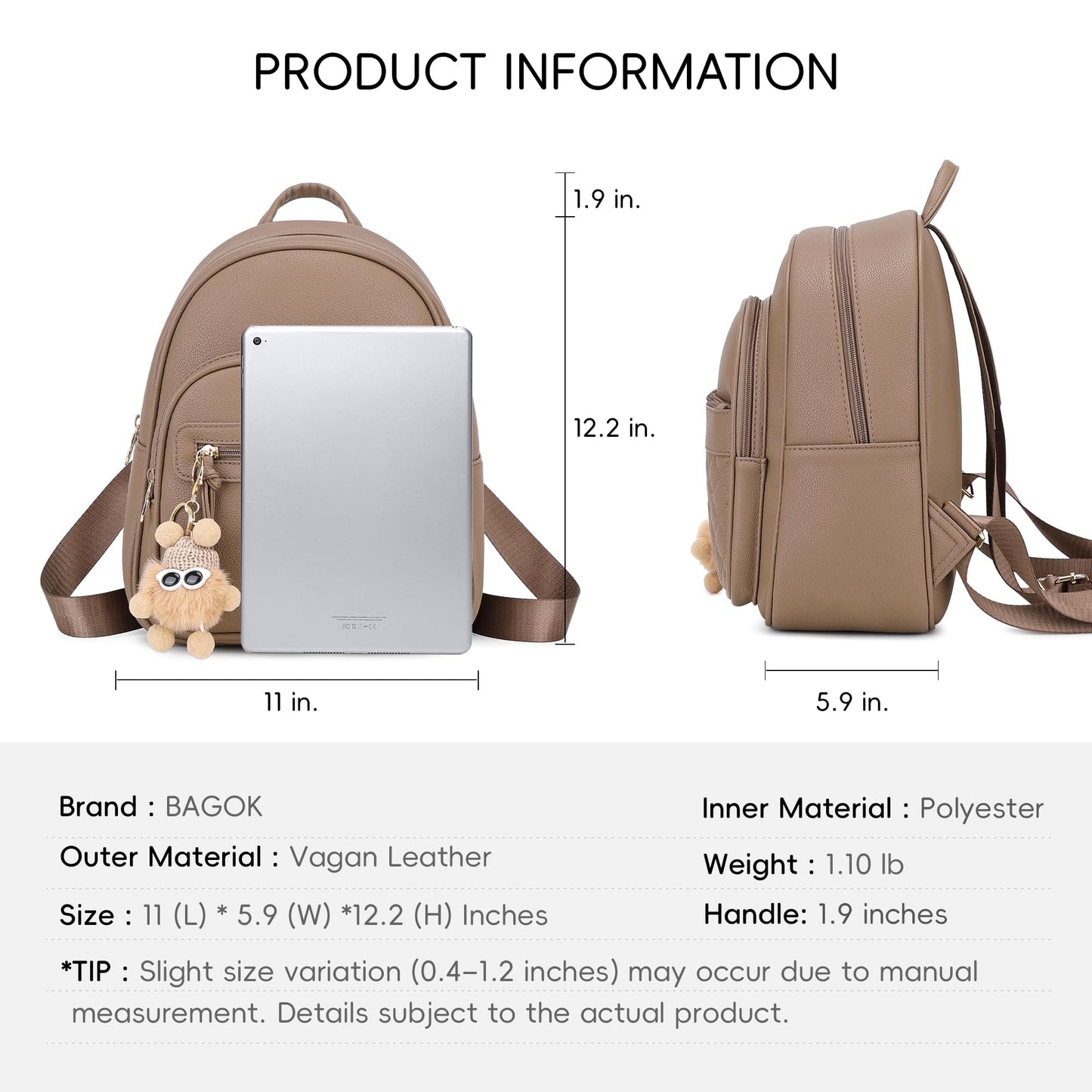 BAGOK Mini Leather Backpack Purse for Women, Small Backpack Purse with Cartoon Charm, Cute Fashion Bag for Girls