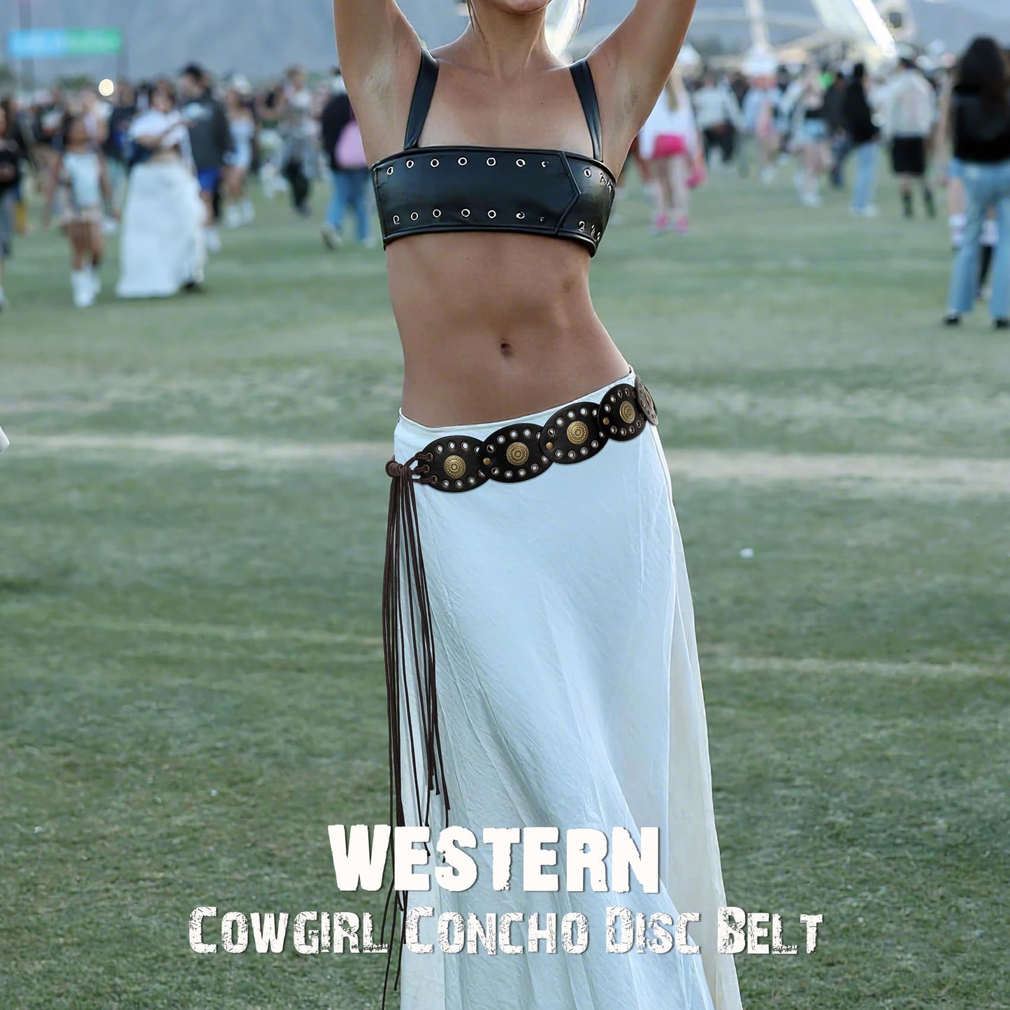 XZQTIVE Women's Boho Disc Belt Concho Western Cowgirl Cowboy Belt for Ladies Wide Vintage Leather Waist Belt for Dress