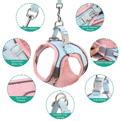 ORIA Pet Harness, Dog Harness, Cat Harness and Leash Set, Breathable Pet Vest, Reflective Strips Jacket for Small Kitten, Puppy, Rabbit, Pink and Blue, 6.6 to 11lb