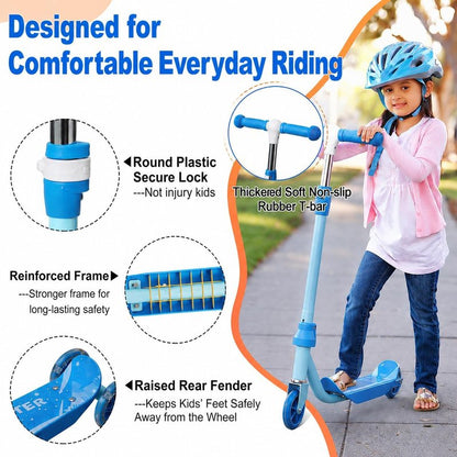 Kids Scooter for Ages 3-7 | Three-Wheel Toddler Kick Scooter with Light-Up Wheels, Adjustable Handlebar & Anti-Slip Deck - Blue
