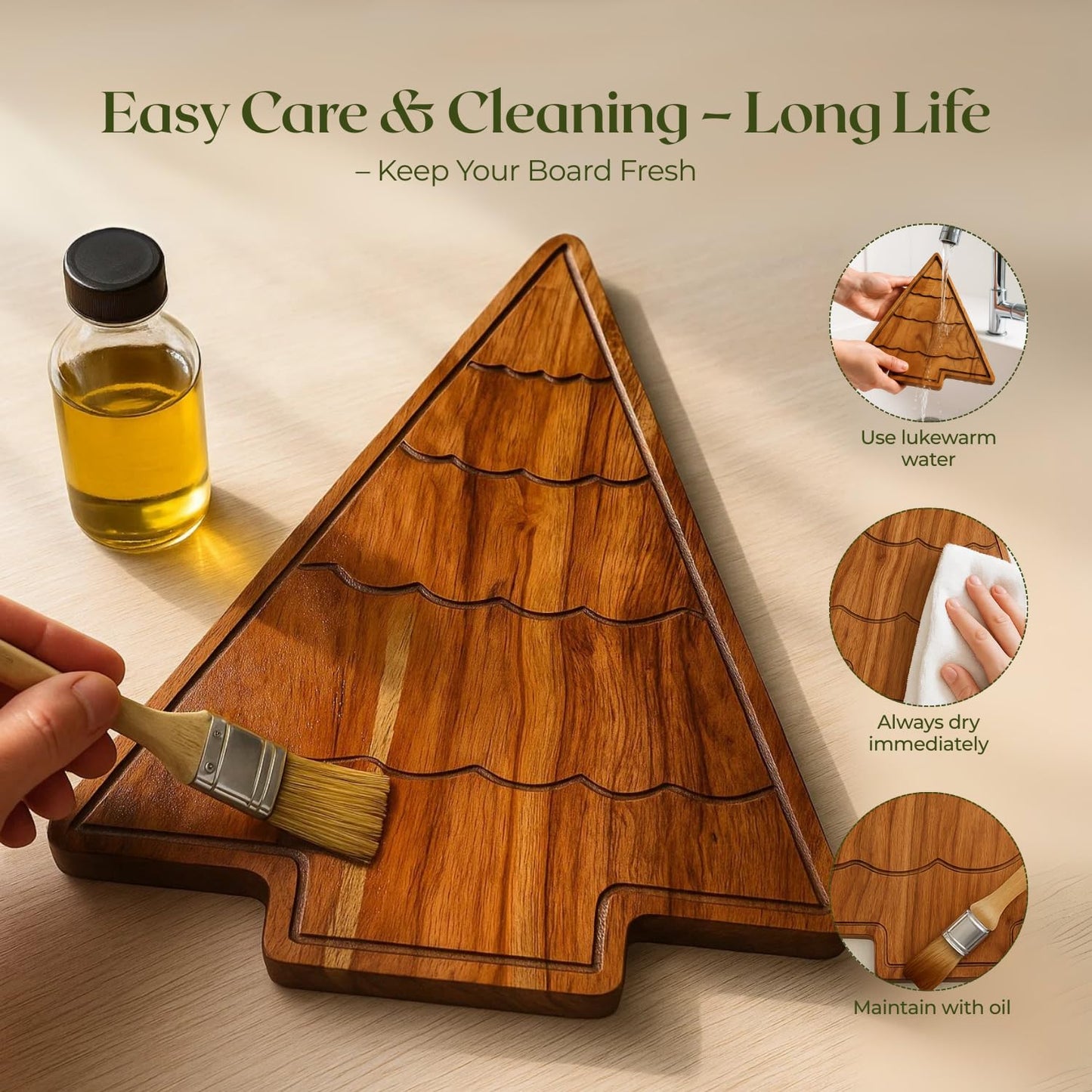 Aurah Acacia Wood Christmas Tree Cutting Board 13.5x11 Inch - Chopping Board with Handle, Xmas Cheese Appetizer Tray, Wooden Decorative Serving Platter for Kitchen & Holiday Party