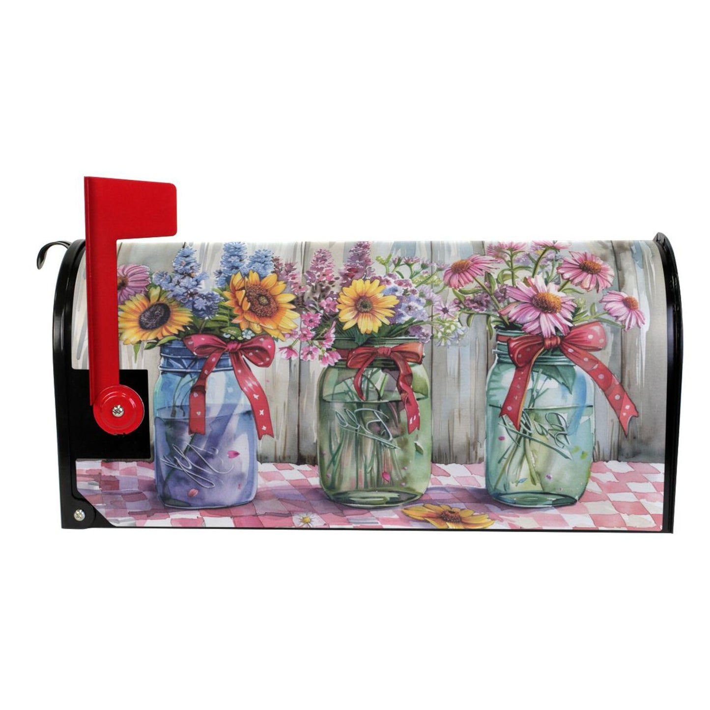 ALAZA Spring Floral Jars Rustic Magnetic Mailbox Cover MailWraps Garden Yard Home Decor for Outside Standard Size-18"x 20.8"