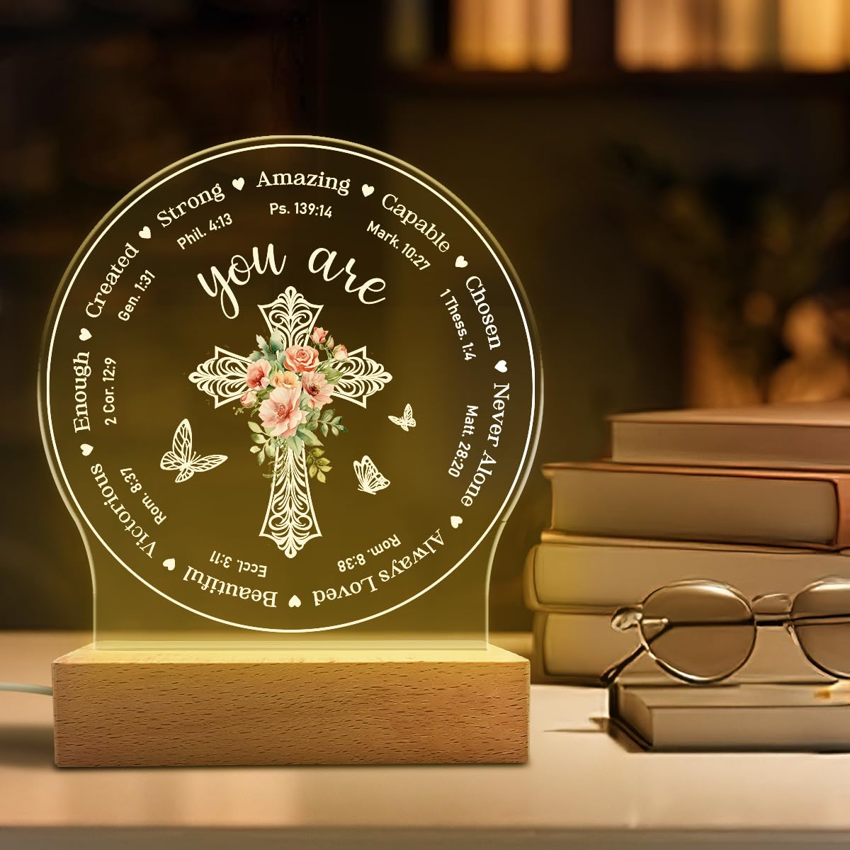 Christian Night Light - Bible Verses Acrylic Night Light for Women - Inspirational Religious Gift Decor for Birthday Christmas