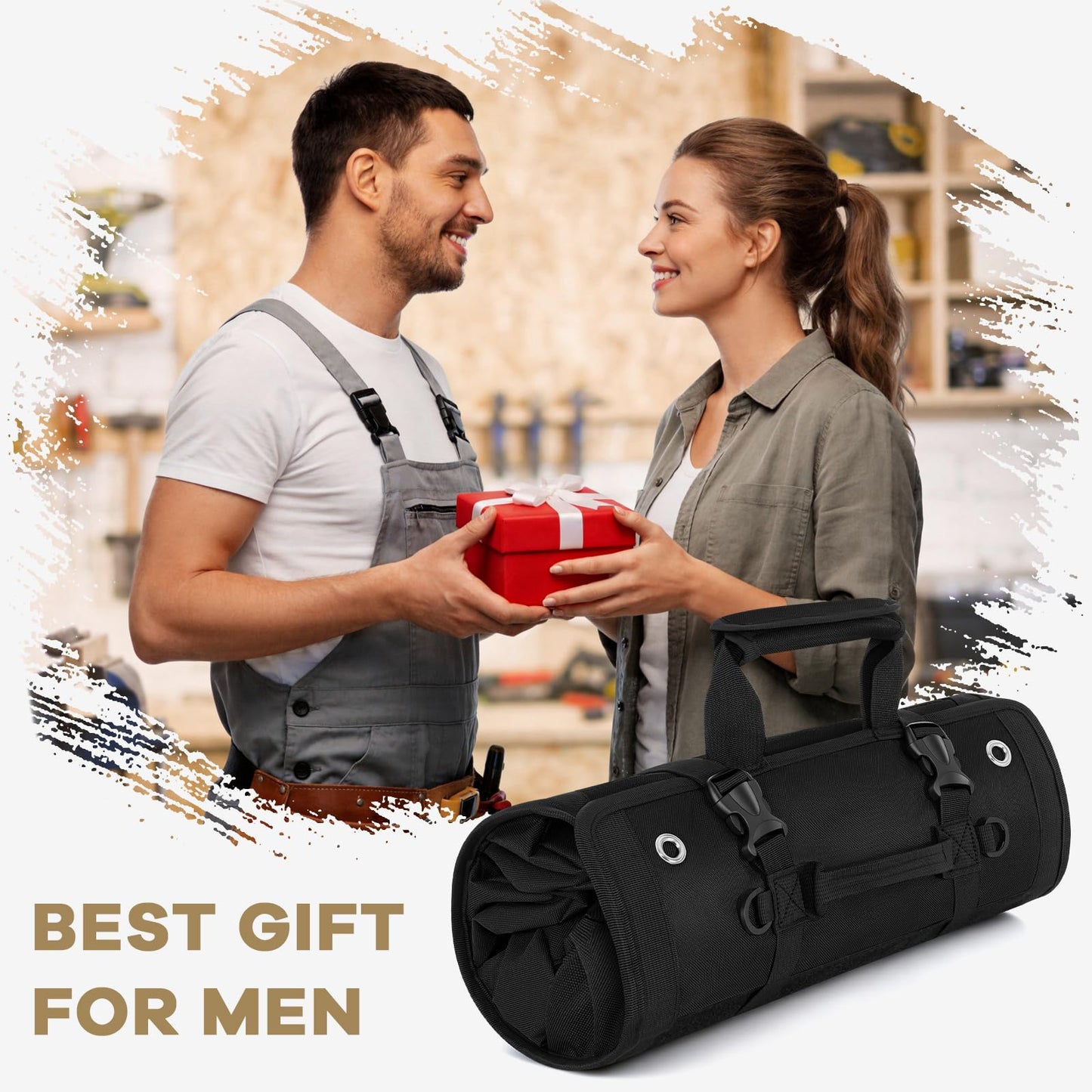 ANILD Roll Up Tool Bag Organizer, Heavy Duty Portable Tool Roll Organizer Bag with 2 Detachable Pouches, Father’s Day Gift, Gifts for Men, Electrician, Mechanic& Hobbyist (Black, Large)