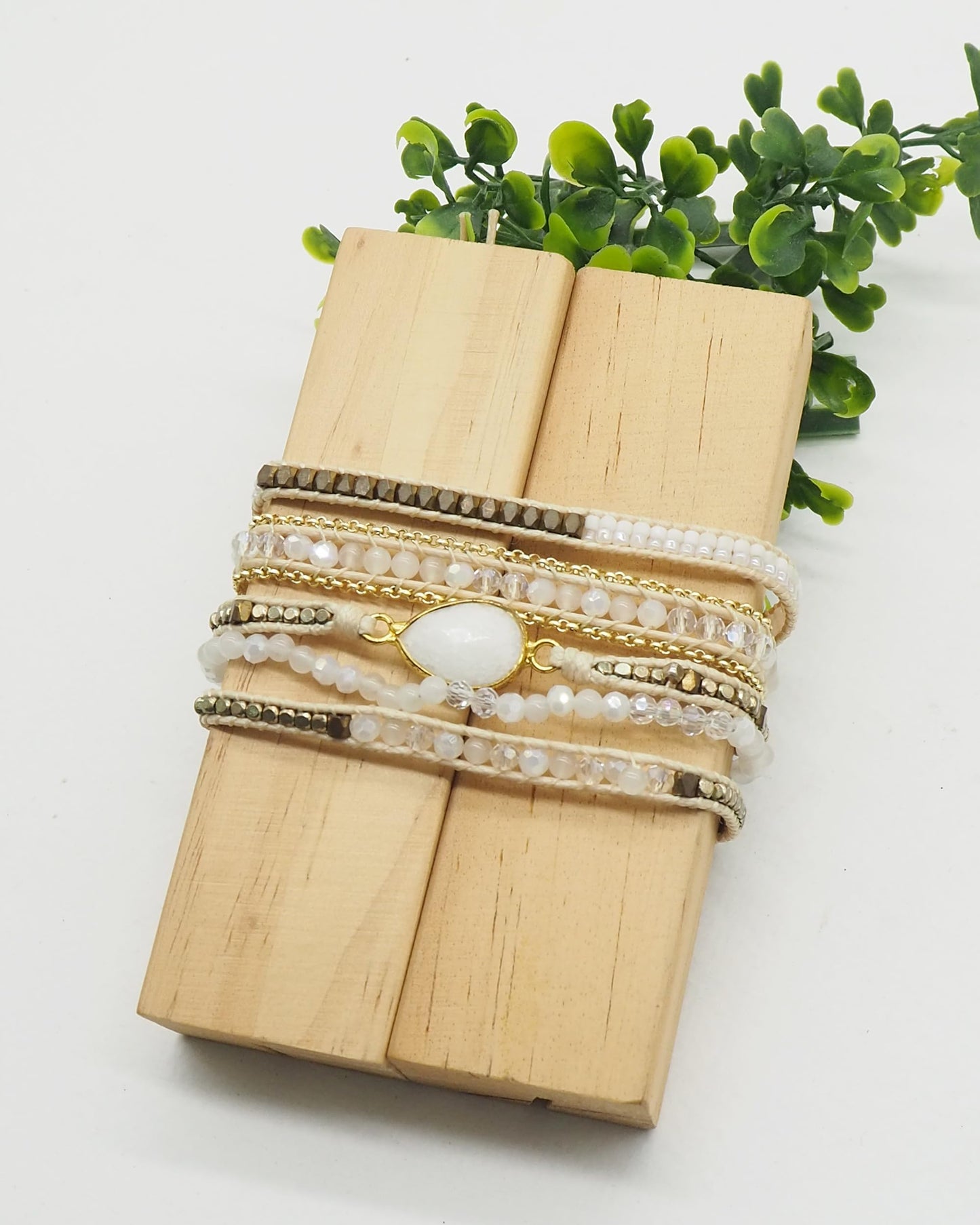 G2F DESIGN Bracelet for Women – Handmade Vegan Boho Natural Stone Layered Bracelet, Thailand Bohemian Stackable Beaded Wrap Bracelets (A1-Off White)