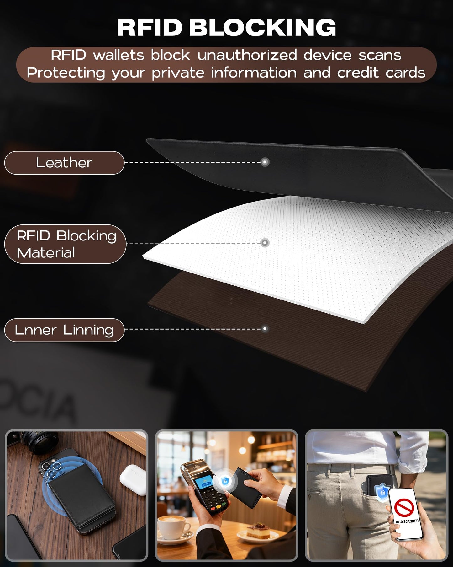 GNDR Wallet For Men Bifold Black RFID Blocking Slim Faux Leather Wallets Card Holder Front Pocket Minimalist Men Accessories With Gift Box
