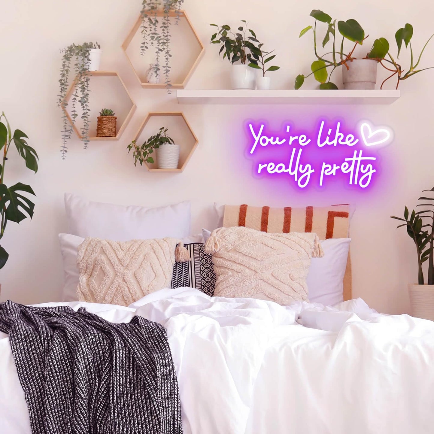 KUUNEON You're Like Really Pretty Neon Sign Wall Decor for Bedroom/Girls Room/Salon/Party/Present - 16"x8" Purple Your Like Really Pretty LED Sign Light for Women, Heart Design & 100,000H Lifespan