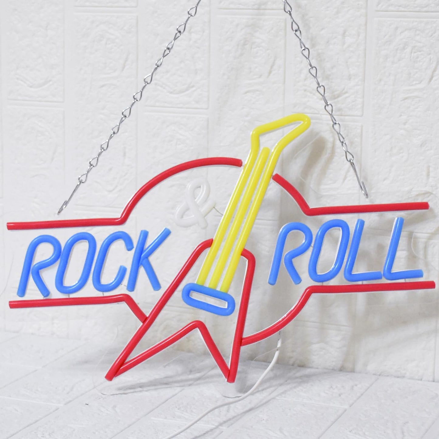 UExnkj-Y Rock Roll Neon Sign Guitar Neon Sign Led Neon Light for Wall Decor USB Powered Dimmable Music Neon Light for Bar Bedroom Music Studio Vocal Recital Concert Man Cave