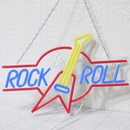 UExnkj-Y Rock Roll Neon Sign Guitar Neon Sign Led Neon Light for Wall Decor USB Powered Dimmable Music Neon Light for Bar Bedroom Music Studio Vocal Recital Concert Man Cave