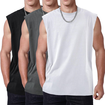 3 Pack Mens Workout Tank Tops Sleeveless Tee Shirts Men Muscle Shirt Gym Cotton T Shirts Running Beach Loose Fit Tee（XZG,BKGYWT,XL