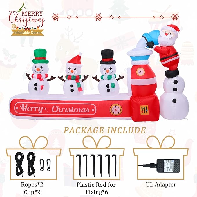 MUMTOP 7.0FT Long Christmas Inflatables Outdoor Decorations, Inflatables Santa Claus Snowman Blow up Merry Christmas Yard Decorations Built-in LED Lights for Outdoor Party Holiday Decor