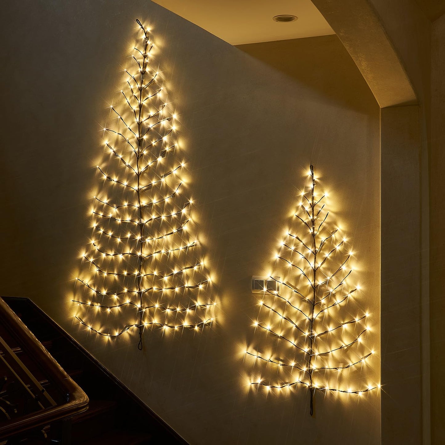 Fudios Lighted Wall Tree 6FT 180LED Warm White for Home Decor, Christmas Tree Lights for Living Room Wall Decoration