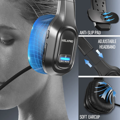 VELKPRO Wireless Headset with Microphone - Single-Ear Noise-Isolating Headphone for Call Centers and Home Office