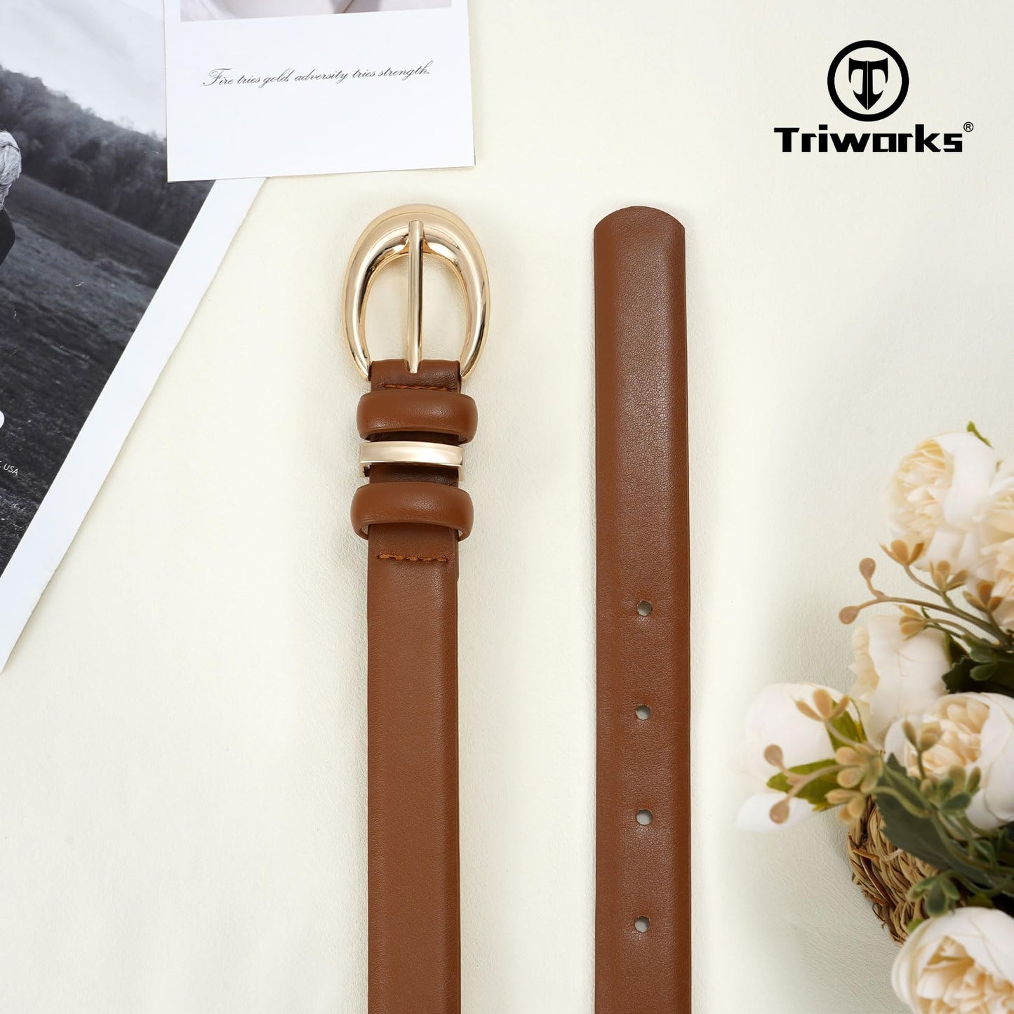 TRIWORKS 3 Pack Women Leather Belt for Jeans Pants Fashion Ladies Faux Leather Belt with Gold Buckle