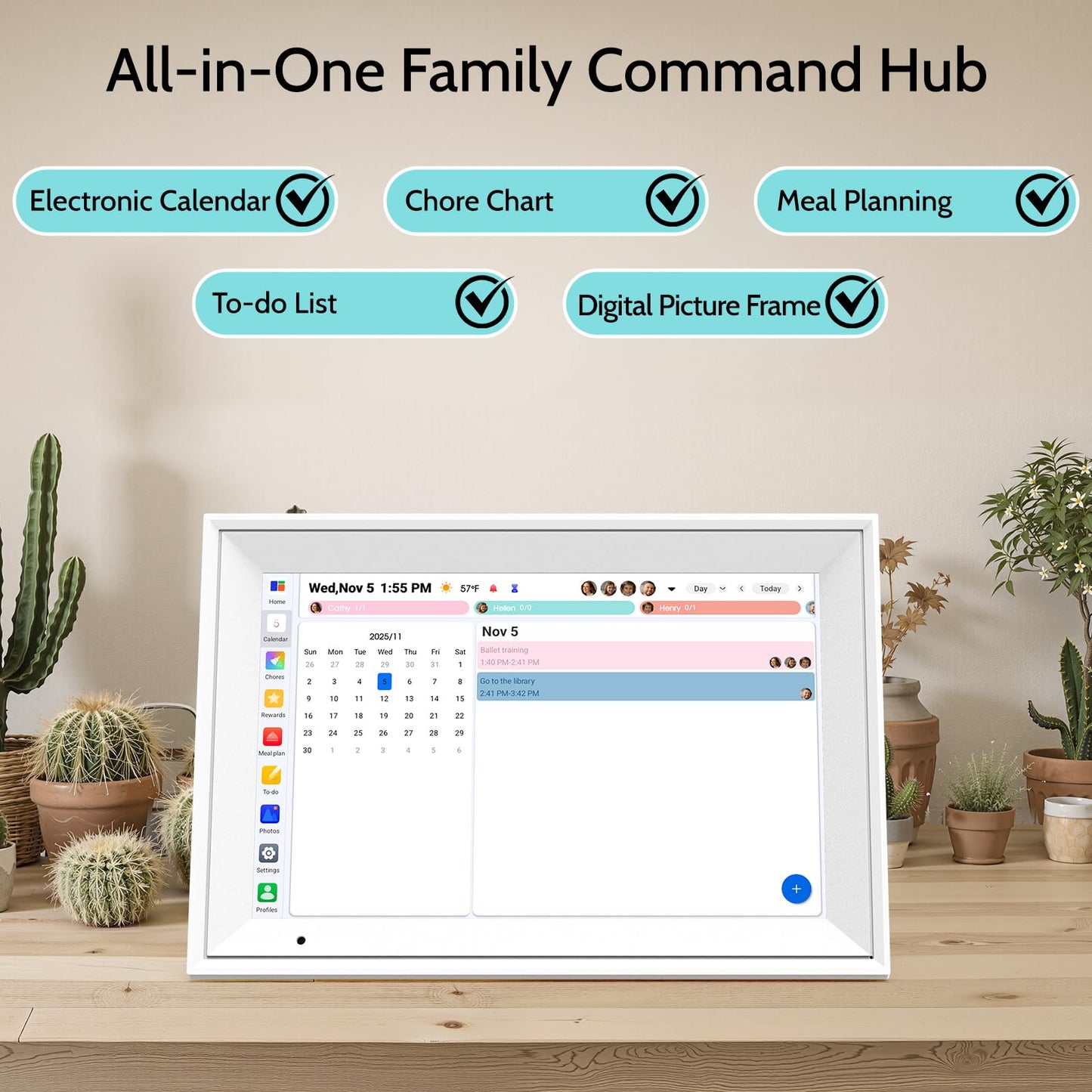 Linkdaze Digital Calendar, 10.1'' Electronic Calendar Chore Chart, Smart WiFi Touchscreen Interactive Family Schedules, Electronic Organizer for Monthly, Weekly and Daily Agenda