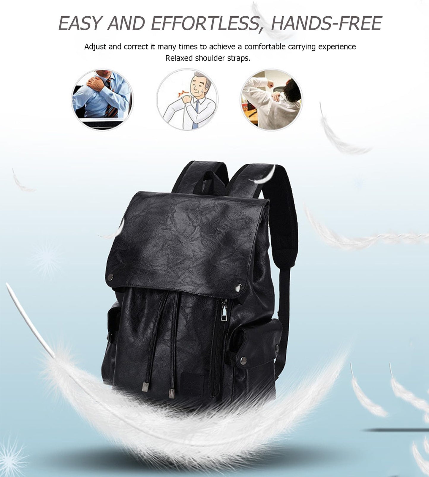 Sweetovo Leather Backpack for Women, Fashion Anti Theft Backpack Water Resistant Travel Daily, Black
