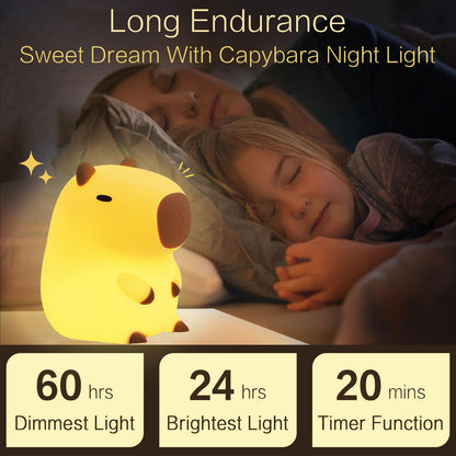 YR YRHH-PET Capybara Cute Night Light, Squishy Capybara Lamp Novelty Gifts Toys, Rechargeable Dimmable Silicone LED Nightlight For Kids, Funny Light Up Capibara, Baby Nursery College Dorm Kawaii Décor
