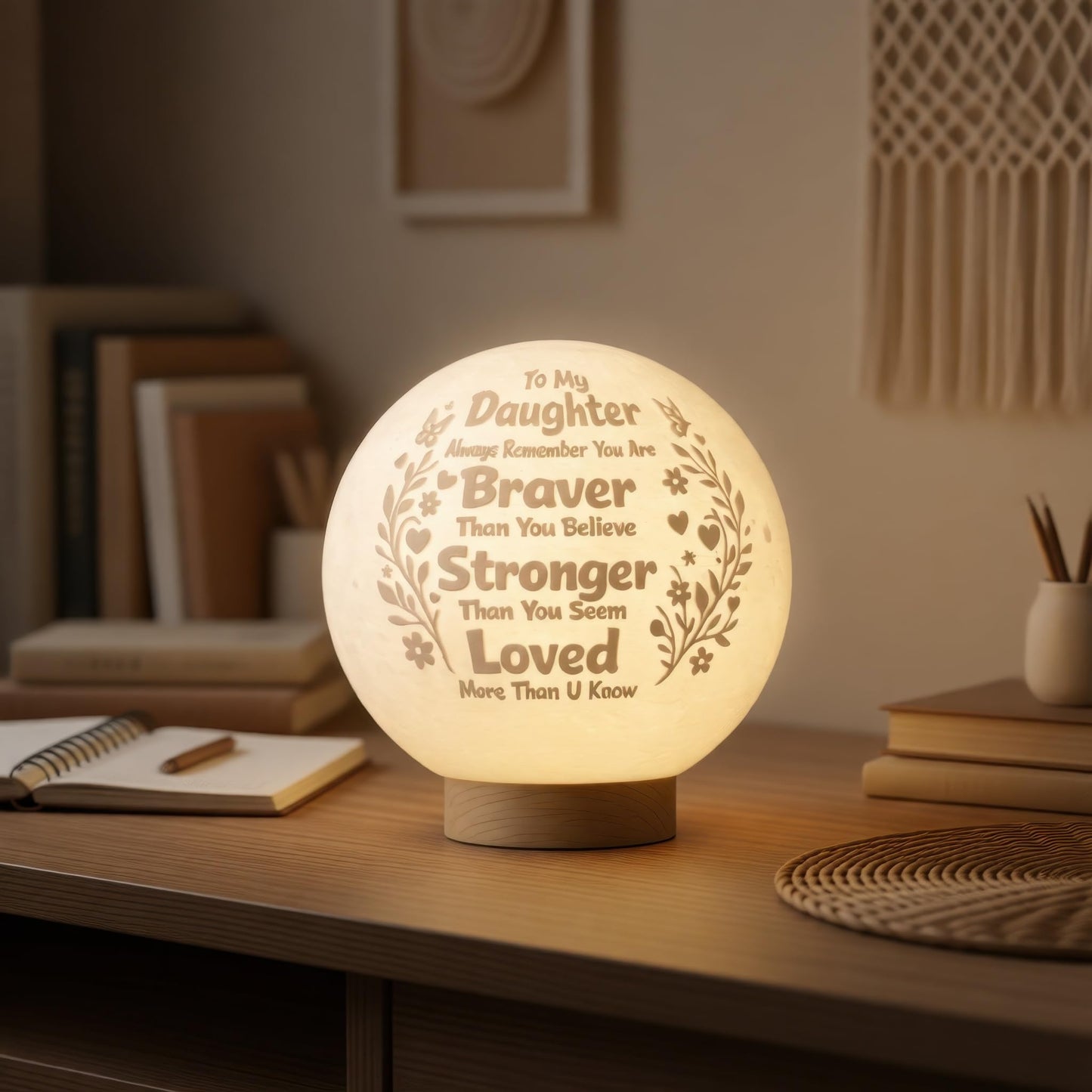 Funnytree Daughter Birthday Gift Moon Lamp Night Light - Home Nursery Room Bedroom Office Desk Decor, Gifts for Daughter Teens Girls