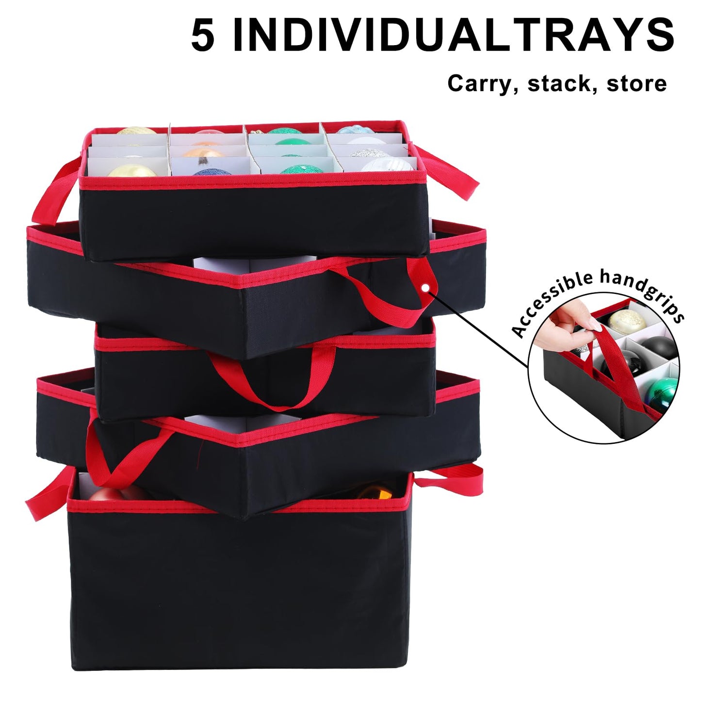BIEBOS Large 2-in-1 Christmas Ornament Storage Box - High Capacity Storage, Easy Organization Protect Your Holiday Decorations (Black)