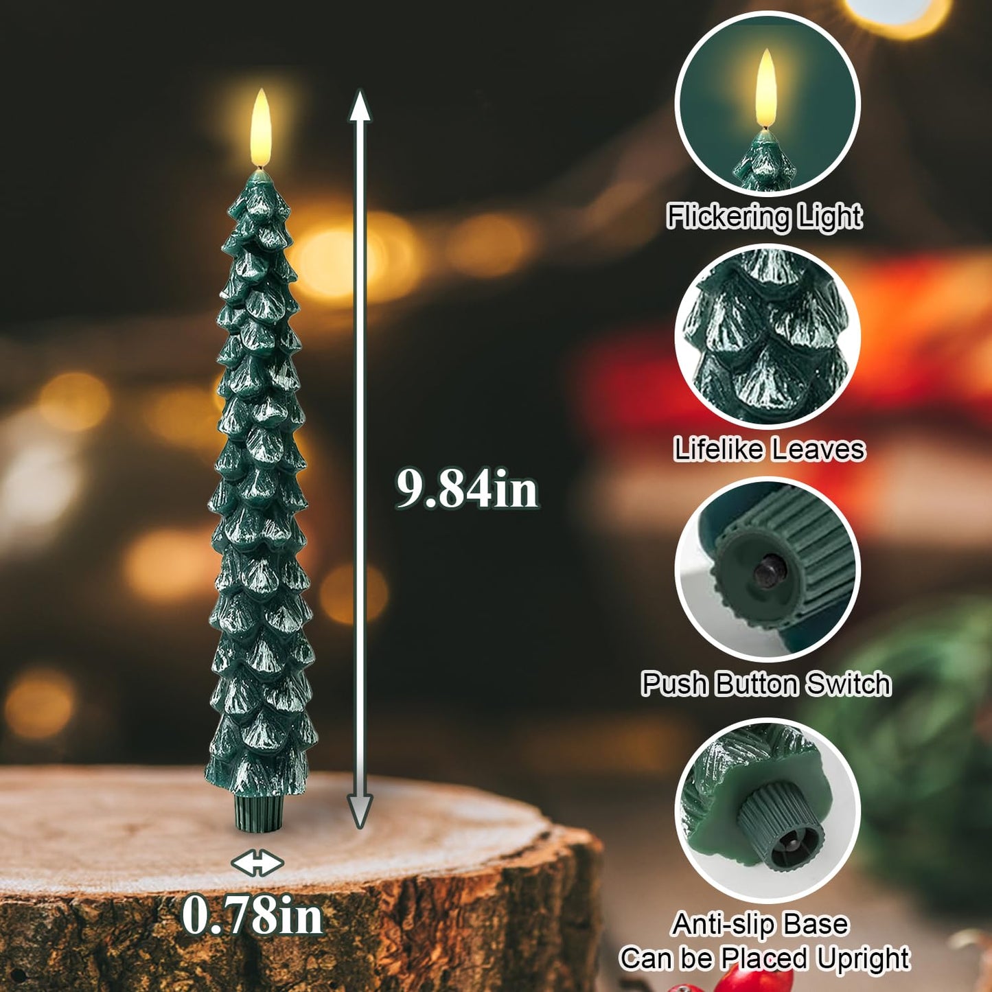 ilifemate Christmas Tree Candles Lights with Remote, Flameless LED Candles with Timer, 2 Modes & 2 Brightness, Battery Operated Christmas Decorations for Holiday Table & Mantel Decor 2 Pcs