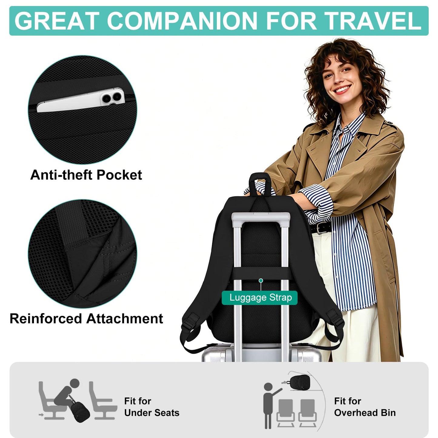 LIVUWERK Travel Backpack for Women Bag: Quilted 15.6 Inch Laptop Backpacks College School Bookbag Lightweight Casual Daypack Water Resistant Computer Backpacks for Girls Students Teacher Work Black