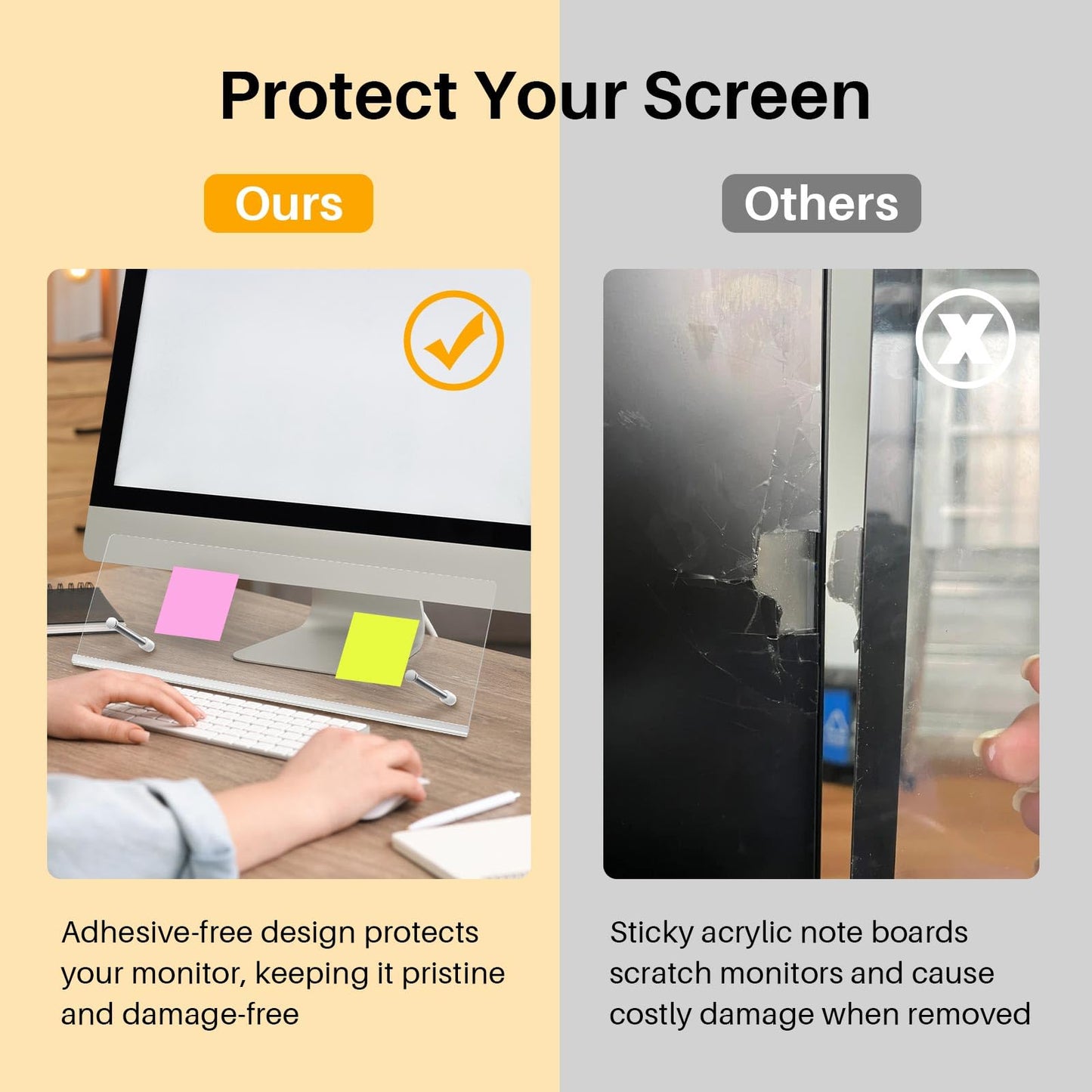 Monitor Memo Board Holder 14"x5", Office Organization Memo Holders for Computer Sticky Note Holder, Space-Saving Under Monitor, Movable & Reusable, Screen Saver for Office & Home Desktop Decor