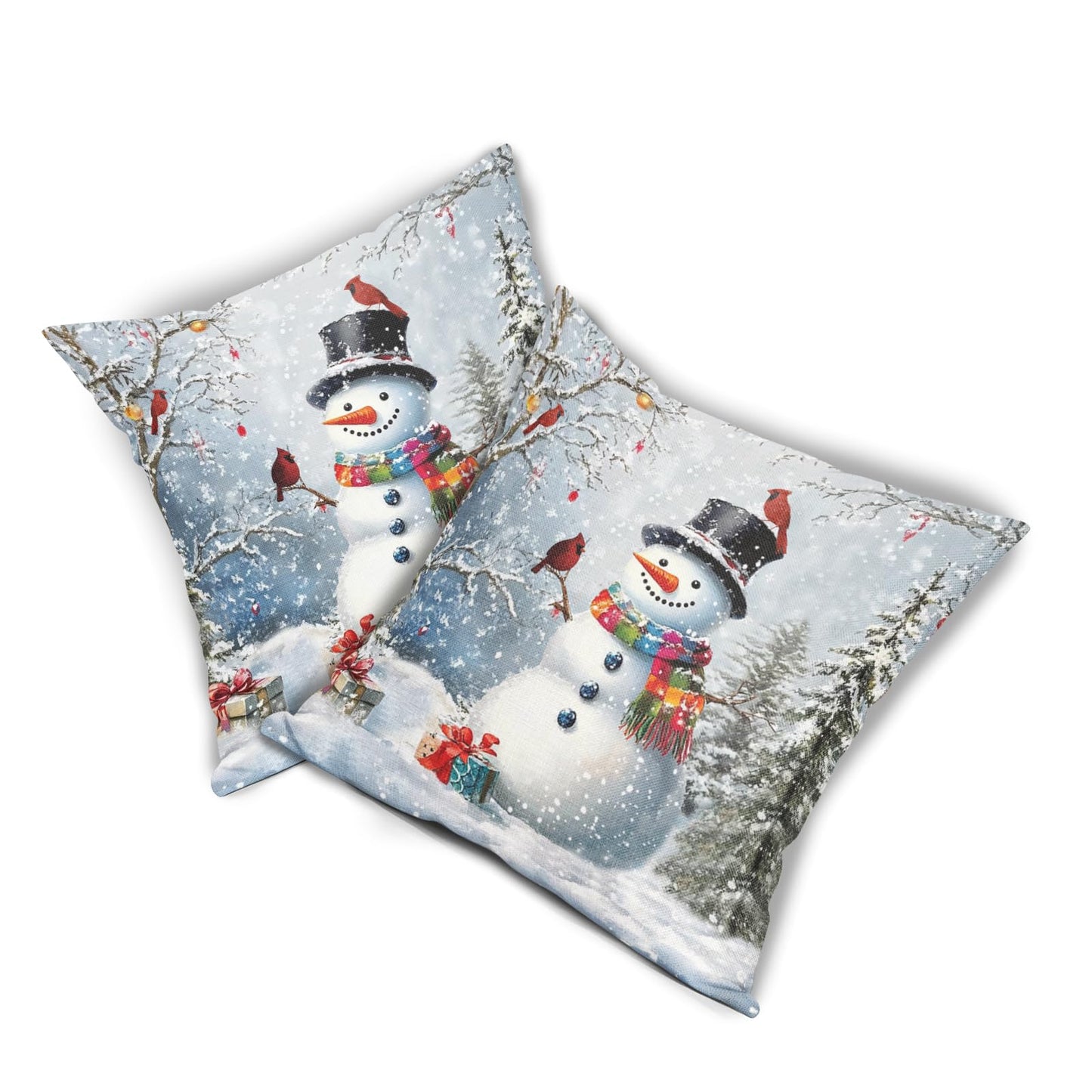 Evlaschin Snowman Pillow Covers Set of 2 Winter Snowflakes Birds Christmas Decorative Throw Couch Pillowcases Cotton Linen Double Sided 20x20 Inches Xmas Trees Holiday Indoor Outdoor Cuchion Covers