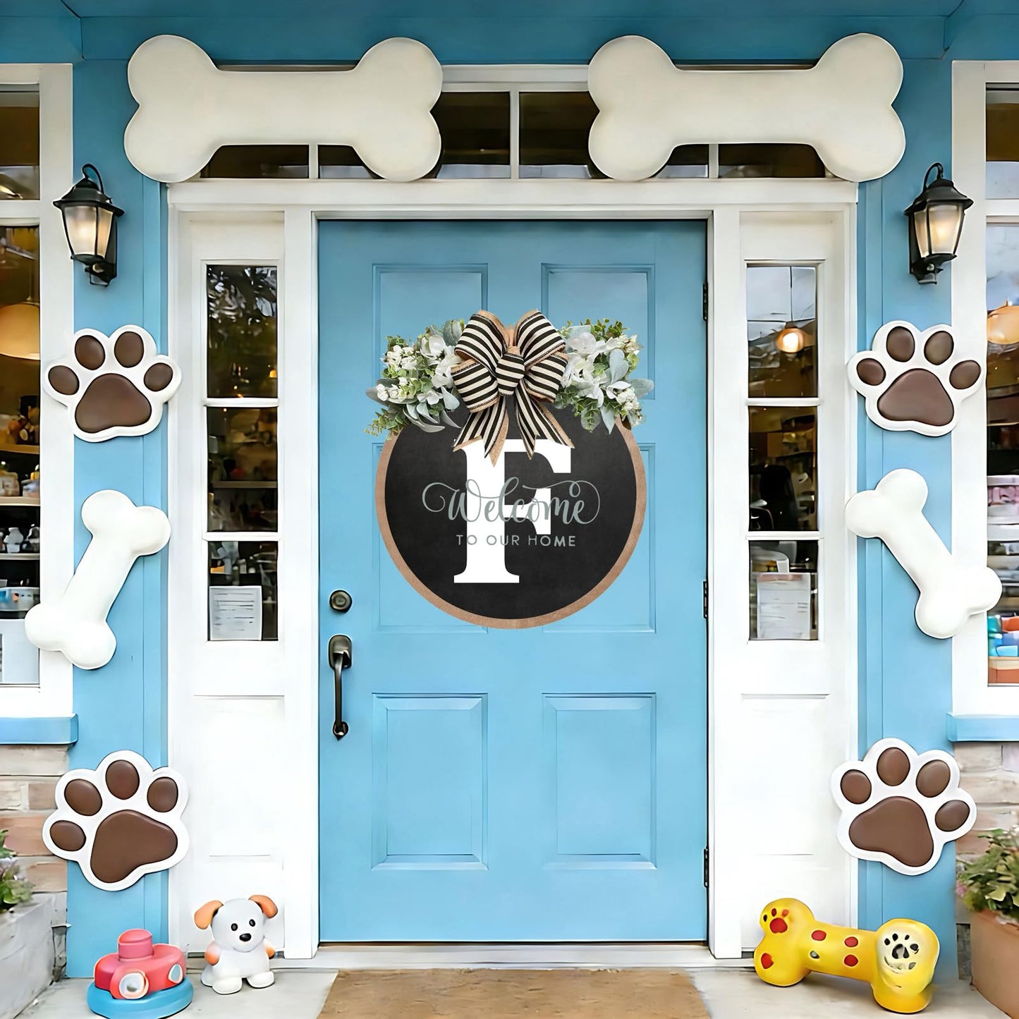 Last Name All Year Round Front Door Garland, Rustic Round Wood Wreaths wall Hanging Outdoor, Farmhouse, Porch, for Spring Summer Fall All Seasons Holiday Halloween Christmas (F)