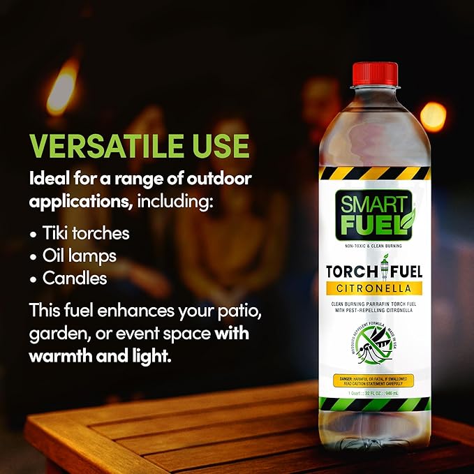 Smart Fuel Citronella Torch Fuel - Clean Burning, Biodegradable Formula with Extended Burn Time, Ideal for Oil Lamp, Tiki Torches for Outside Gatherings – 1 Gallon, Pack of 2