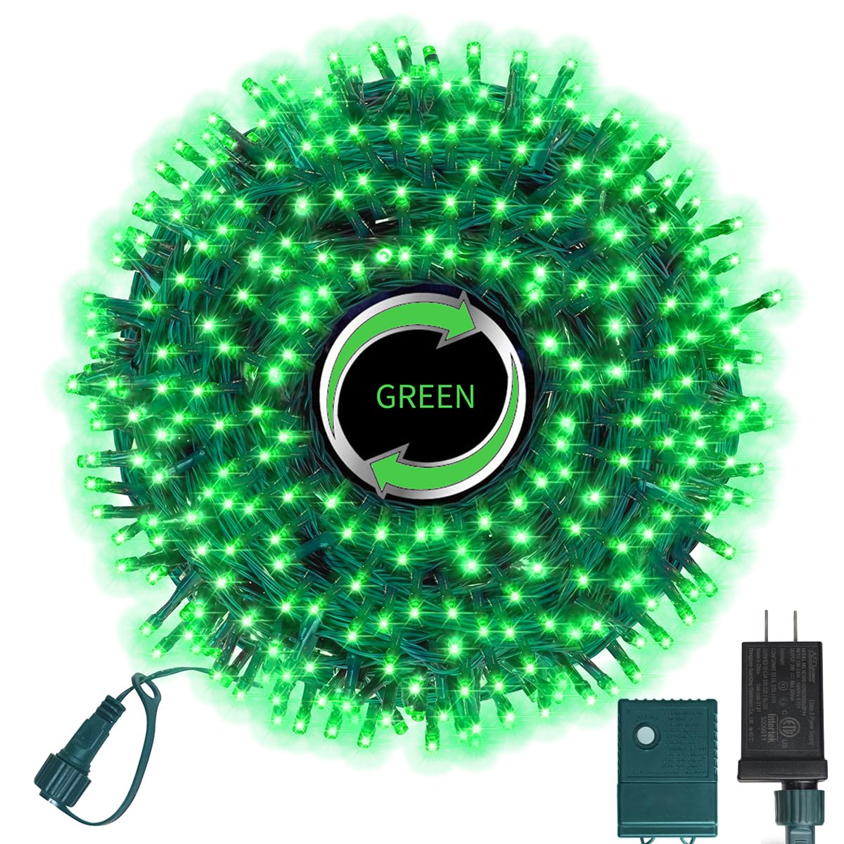 LAMPHOME Green String Lights, 46ft 500 LED Plug-in Green Fairy Lights, 11 Modes Twinkle Christmas Lights, Waterproof Lights LED String for Indoor Outdoor Grinch Tree St Patricks Day Decor