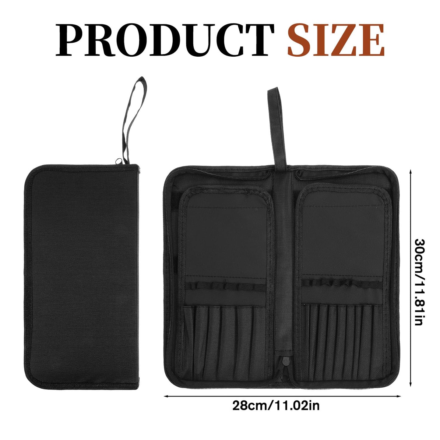 Skrfren Paint Brush Case, Paint Brush Holder with 15 Slots Canvas Brush Organizer with Pop-Up Stand Design Travel Watercolor Brushes Holder Zipper Closure for 11 Inch Art and Makeup Brushes Black