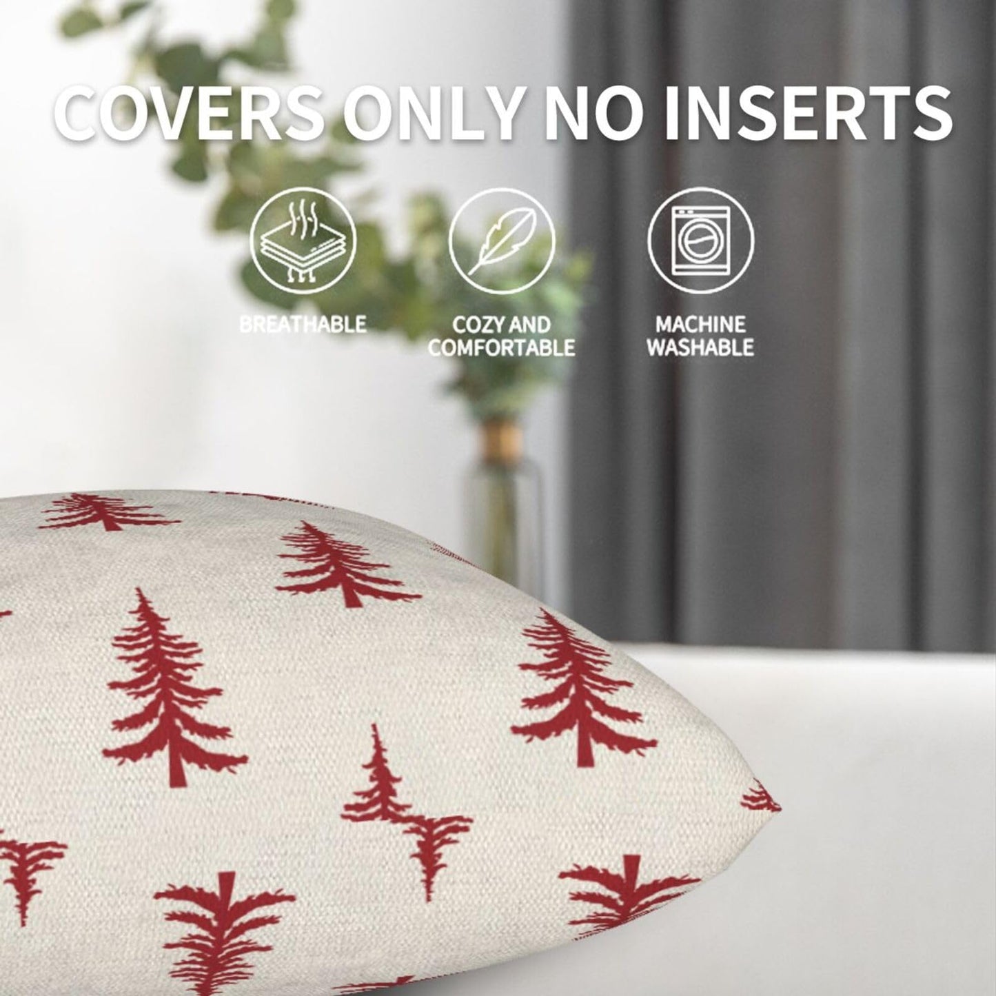 Sunshineyan Christmas Pillow Covers 22 x 22 Inch Set of 2, White Red Chirstmas Tree Decorations Throw Pillow Covers Outdoor Winter Holiday Farmhouse Xmas Cushion Case Linen Square for Home Couch Sofa