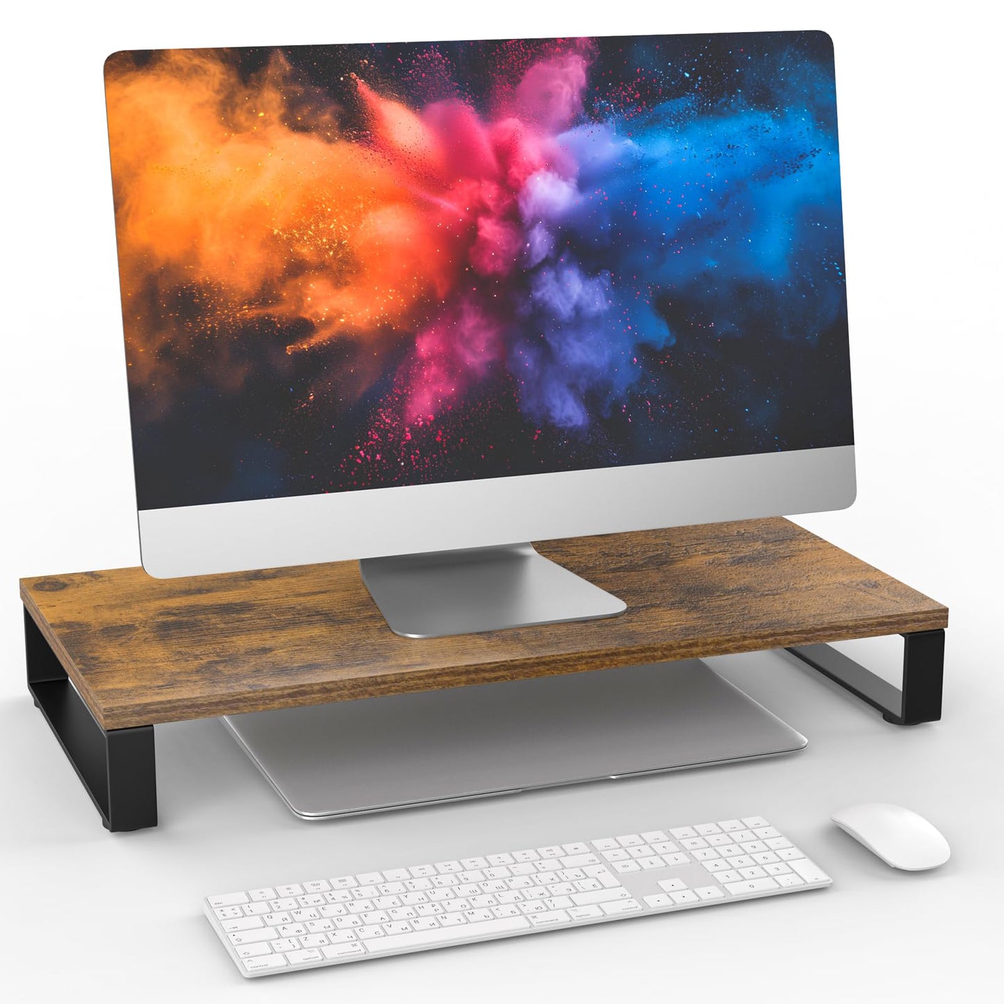 XINYAO Monitor Stand for Desk, Wood & Steel Computer Stand Riser with Storage Organizer for Office Laptop, PC, Printer 24x12 inch