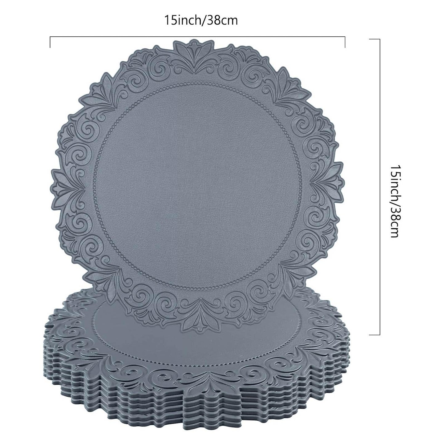 Noctiflorous Round Faux Leather 15 Inch Placemats Set of 6 Waterproof Wipeable Heat Resistant Tablemat for Dining Table Kitchen Non Slip Washable Oilproof Table Place Mat(Graphite Gray, 6)