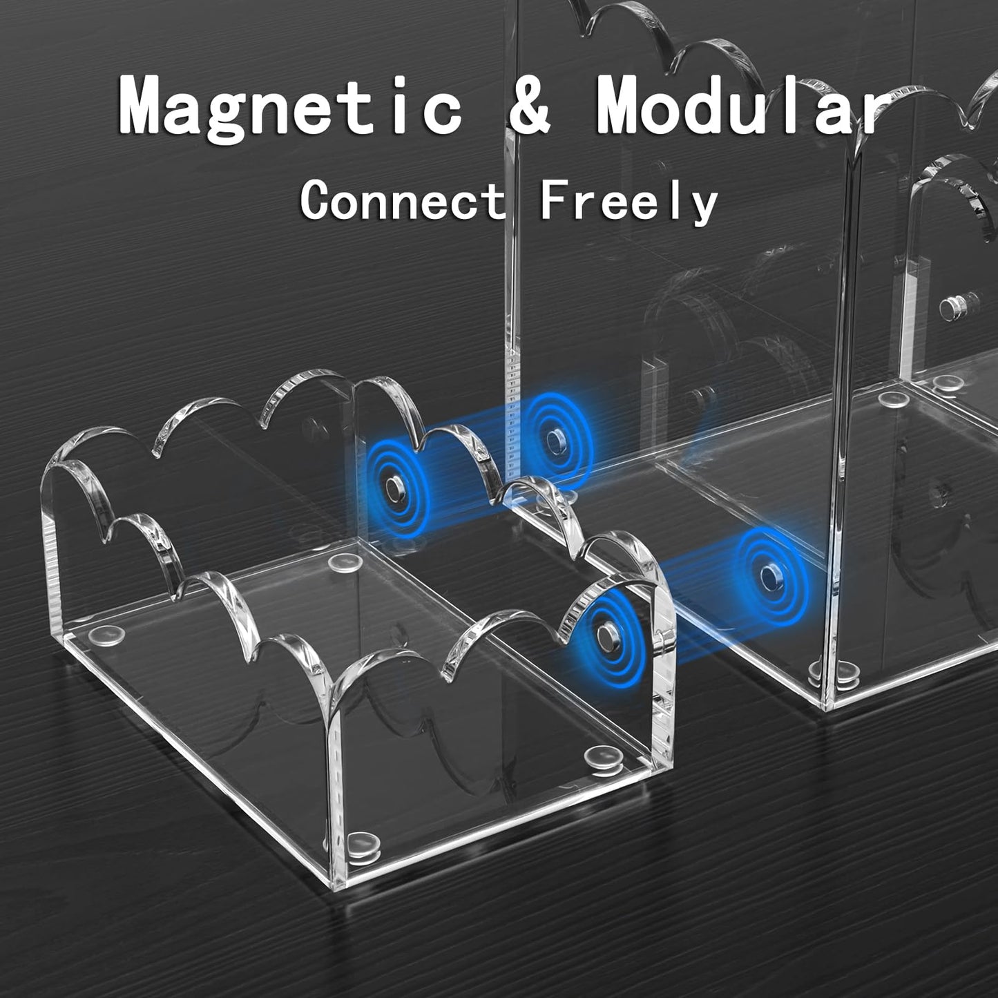 YAGELI Clear Acrylic Desk Organizer Set of 3, Magnetic Modular Pen Holder with Sticky Notes & Paperclip Tray, Aesthetic Desk Accessories for Home Office & Minimalist Decor