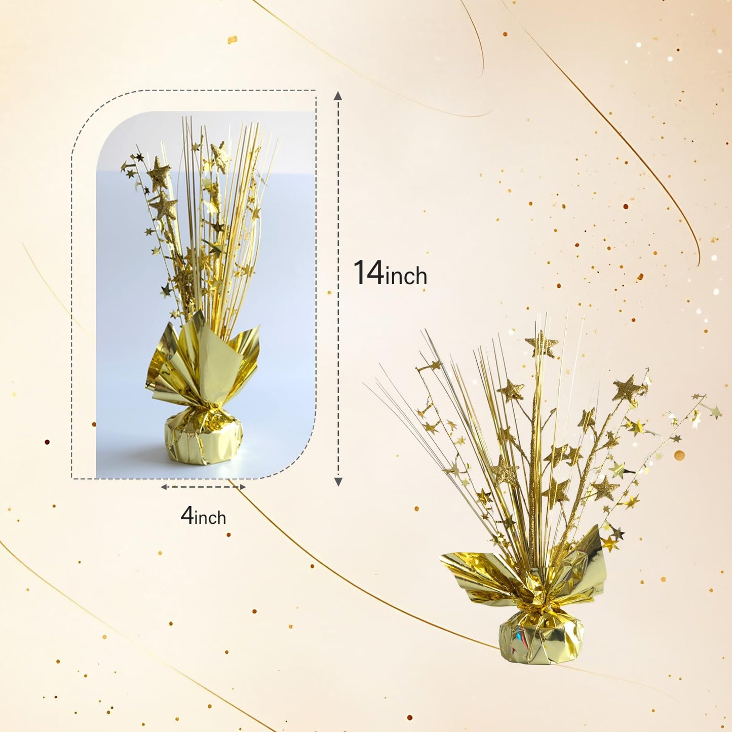 Egolot 12 Pack Metallic Gold Foil Spray Centerpieces Stars Brust Table Centerpieces for Wedding Birthday Anniversary Holiday Party Decor, Metallic Star Balloon Wights for Party, Table Decor for Party