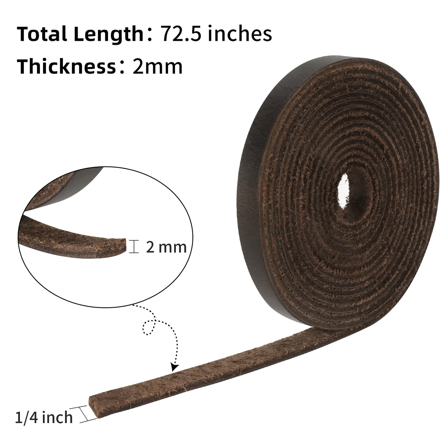 Ringsun 1/2 Inch Wide Flat Leather Straps for Crafts, Full Grain Leather Strips Cord String for Crafts, Tooling (2mm Thick 72.5 Inches Long Black Coffee)