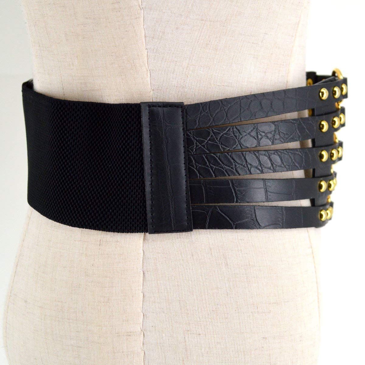 U Scinan Hollow Out Rivets Cinch Belt Tied Corset Elastic Wide Waist Belt Underbust Waistband