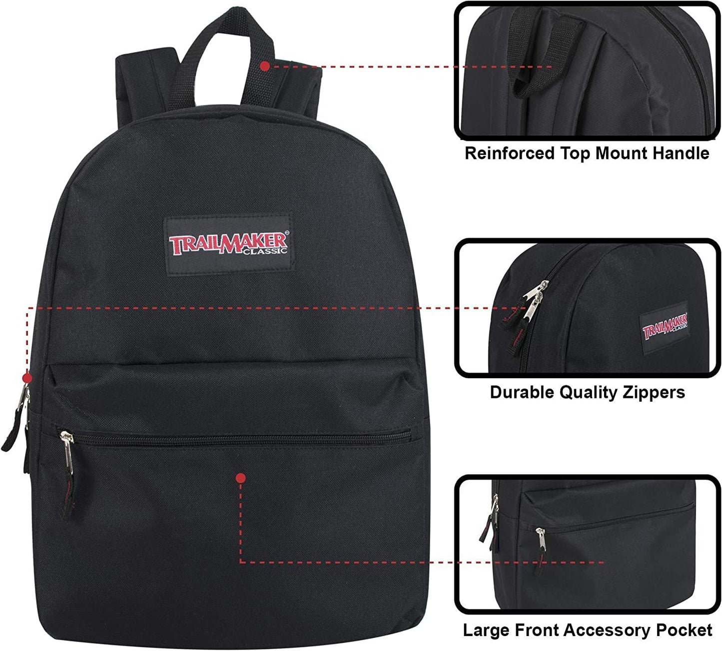 Trail maker Backpack with School Supplies for Kids - 20 Piece Back to School Supplies with 17" Backpack (Black)