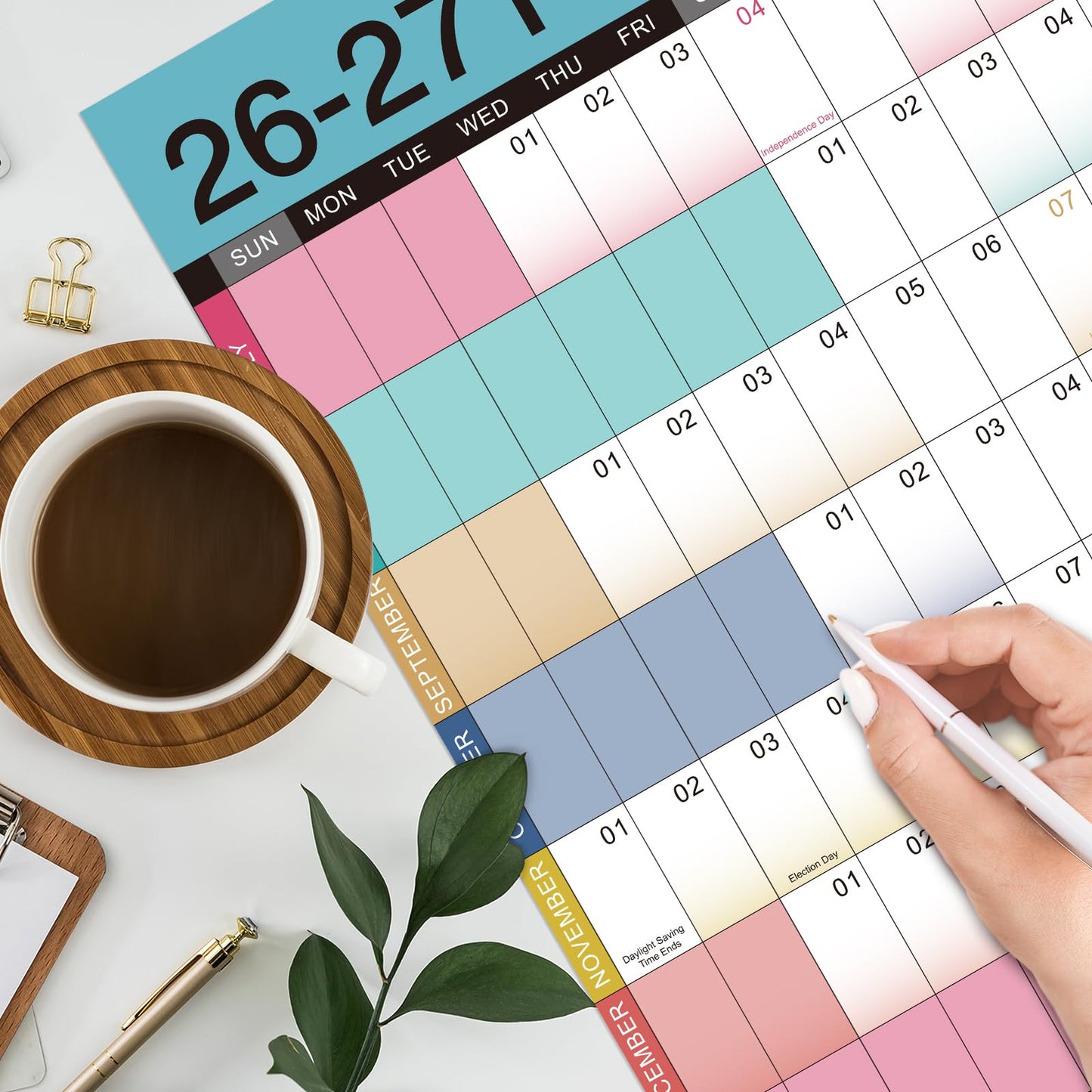 2026-2027 Yearly Wall Calendar - Calendar 2026-2027, Yearly Wall Calendar, July 2026 - June 2027, 23.1" x 34.6" (Open), Wall Calendar 12 Month, Julian Dates, Thick Paper, Round Stickers