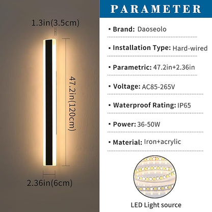 2 Pack Long Outdoor Wall Light, 47.2inch Modern Wall Sconce, 3000K Warm White, IP65 Waterproof, White Acrylic, 42W Minimalist Exterior Light Fixture for Garage, Patio, Porch, Garden