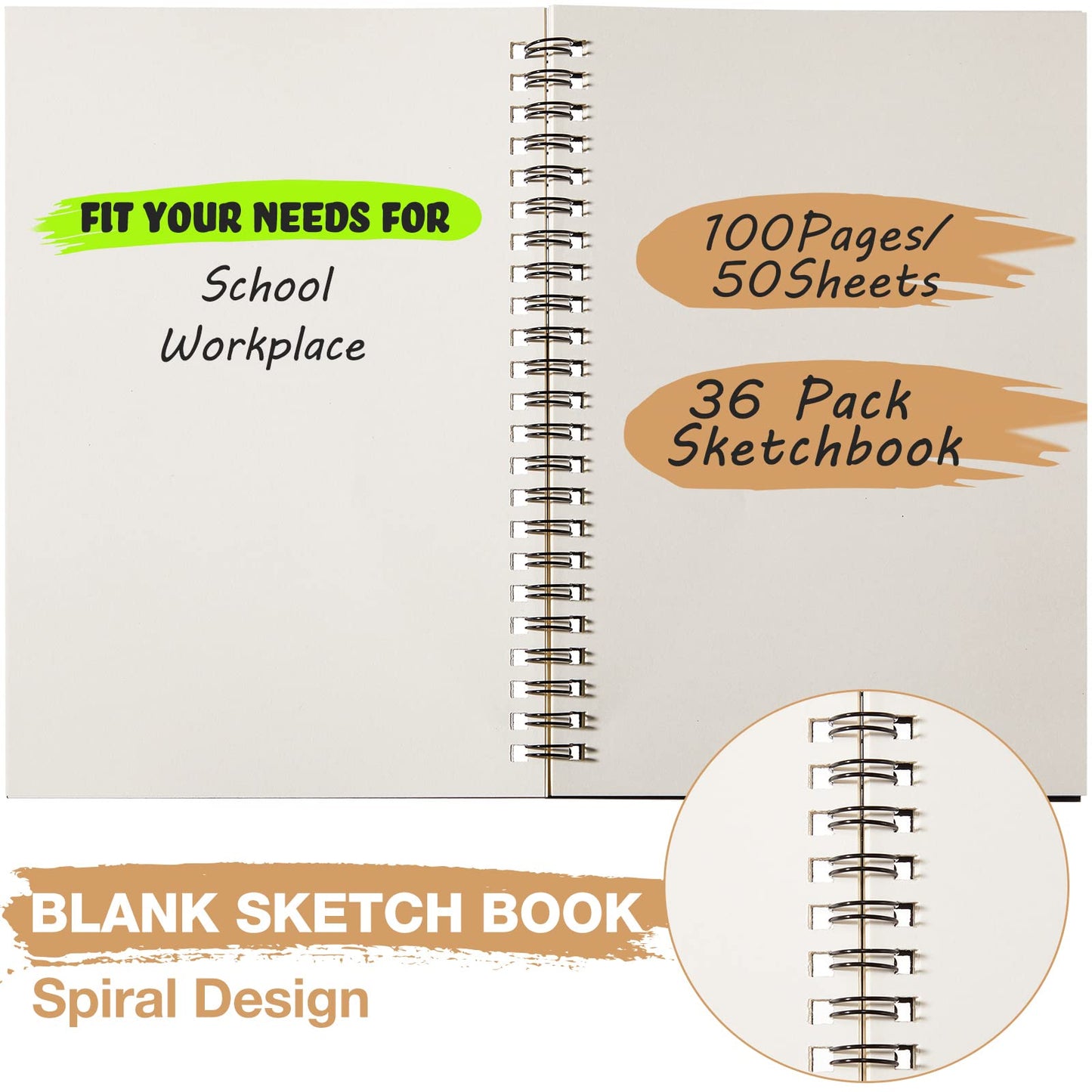 Epakh 36 Pack Blank Spiral Notebook Unlined Notebook Bulk A5 Soft Cover Students Sketchpads Memo Notepad for Drawing Art Back to School Gifts 100 Pages/ 50 Sheets, 8.3 x 5.5 Inches(Black)