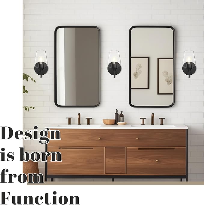 Hamilyeah Black Wall Sconces Set of Two, Farmhouse Sconces Wall Lighting Hardwired, Bathroom Vanity Lighting with Clear Champagne Glass Shade, Indoor Wall Lamp for Kitchen Stairway Living Room
