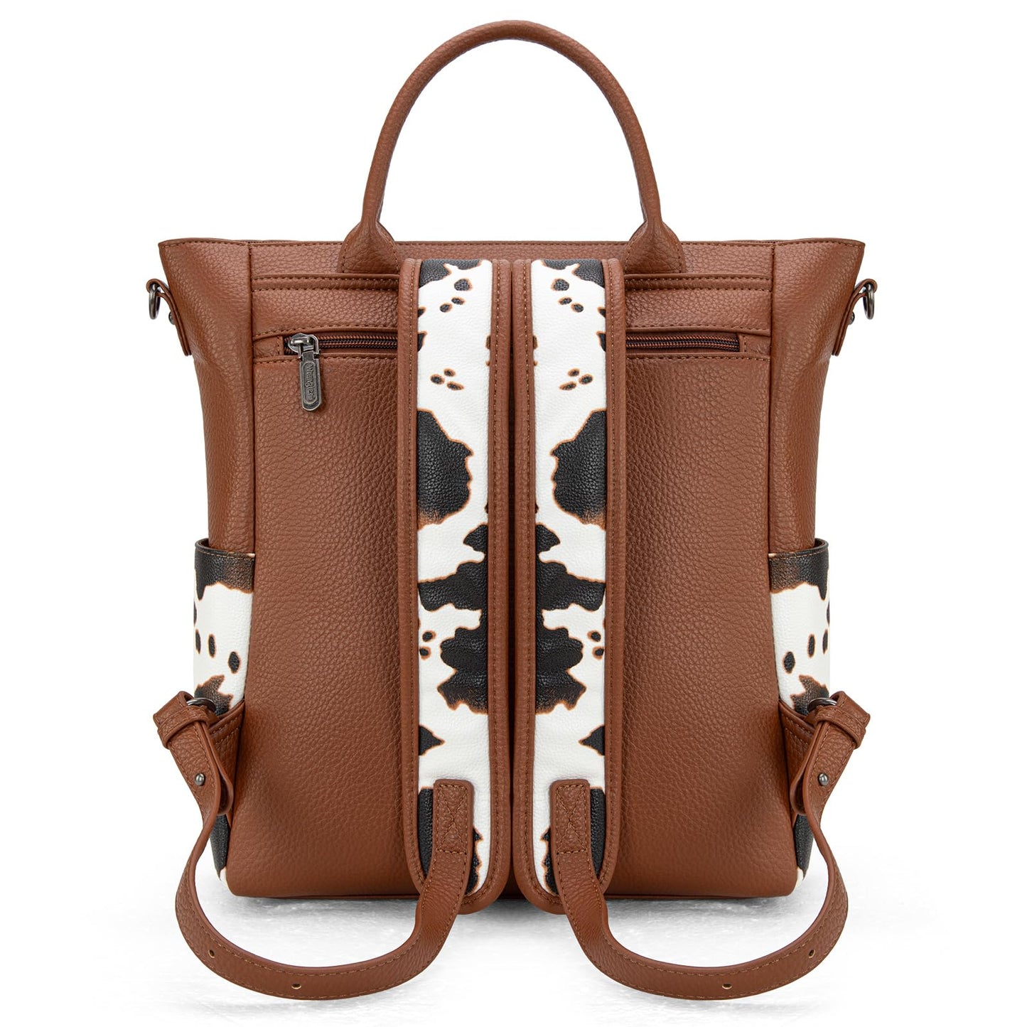 Montana West Wrangler Womens Convertible Backpack Purse Cow Printed Backpack with Adjustable Crossbody Shoulder Strap for Work Travel WG175-9110COW-BR