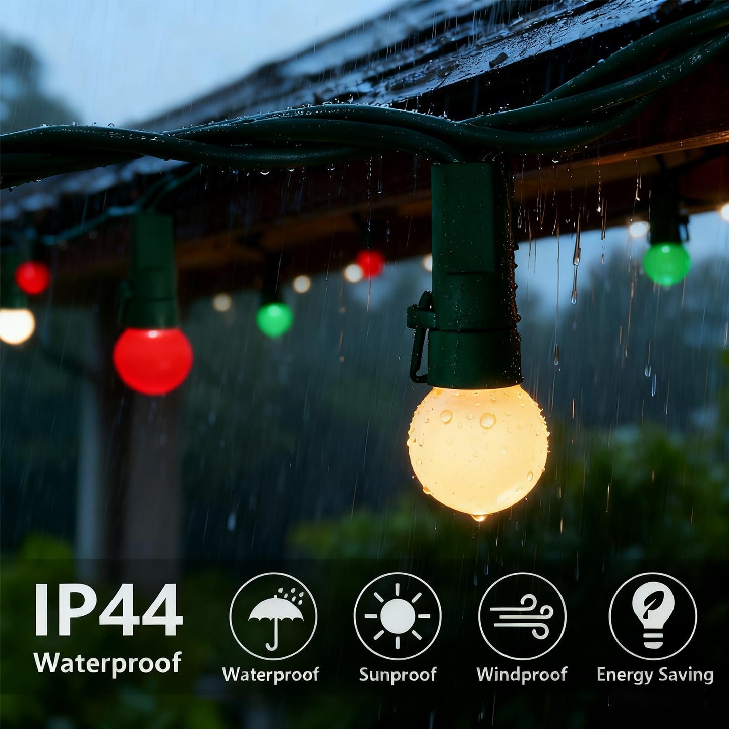 Round Christmas Lights Outdoor 13.5Ft G15 Red Green White Christmas Lights 50 LED Mini Globe String Light Indoor, Shatterproof Connectable & Plug in Xmas Light for Home Wreath Porch Patio Tree Decor